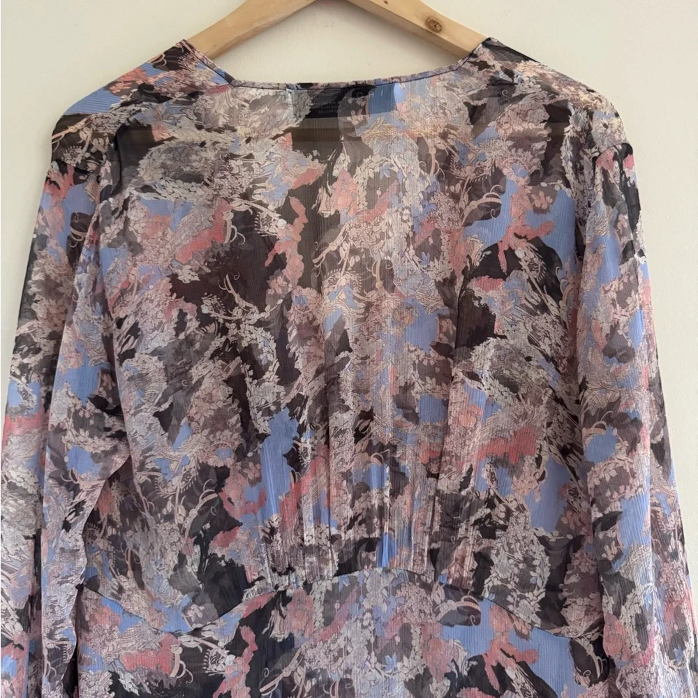 IRO Paris‎ Silk Chiffon Sheer Abstract Print Ruched Button Dress Size 44
